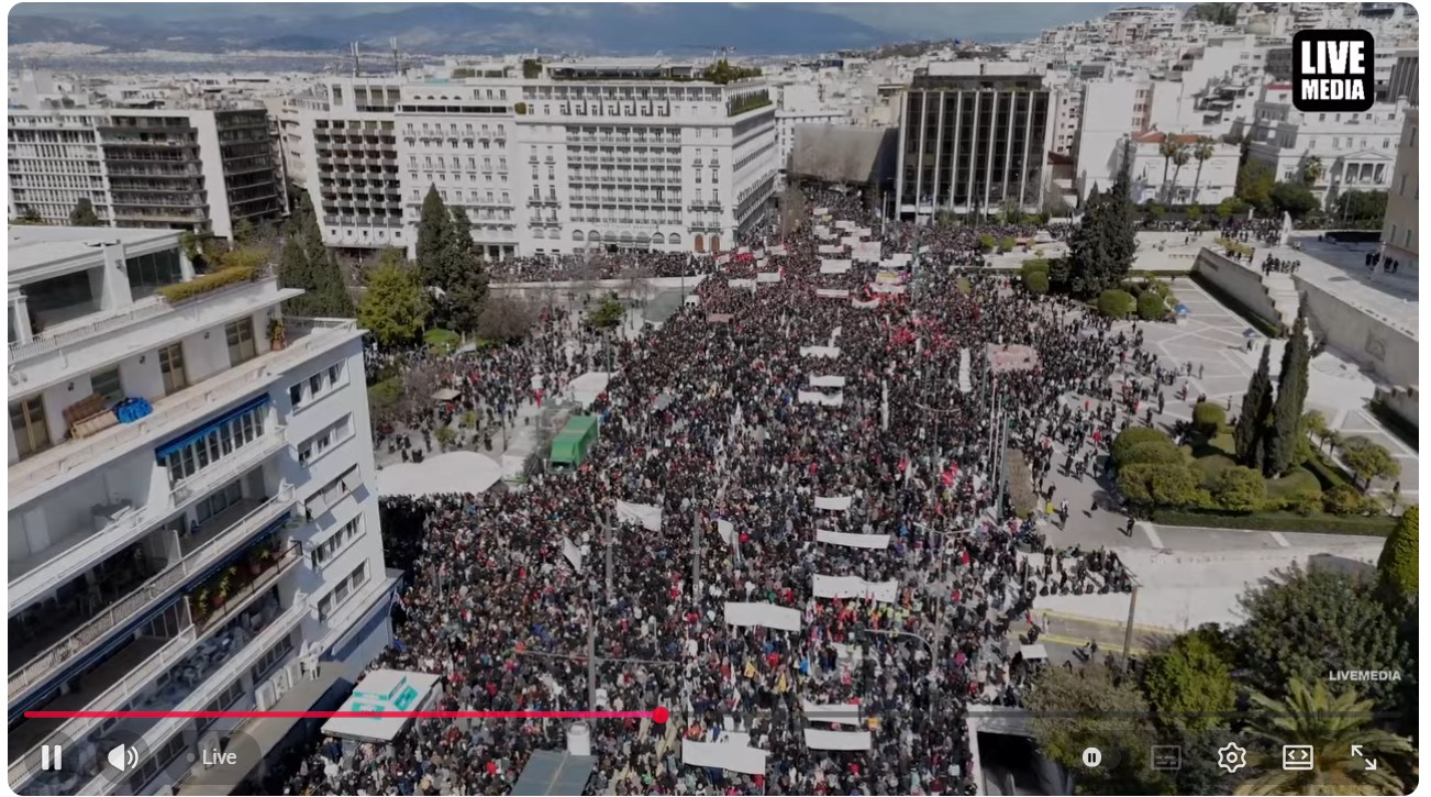 Λαοθάλασσα στο Σύνταγμα - Ζωντανά η συγκέντρωση για τα Τέμπη 28/02/2026