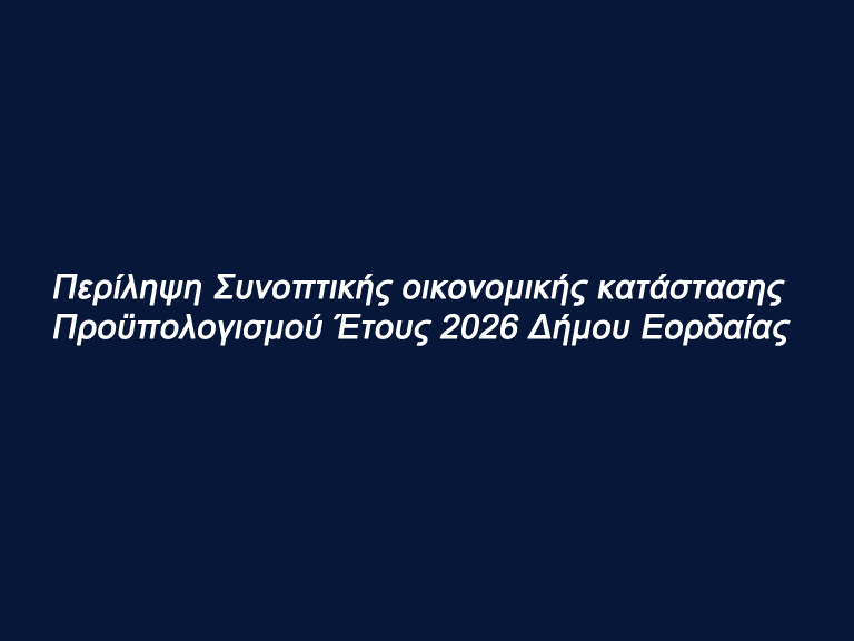 Περίληψη Συνοπτικής οικονομικής κατάστασης Προϋπολογισμού Έτους 2026 Δήμου Εορδαίας