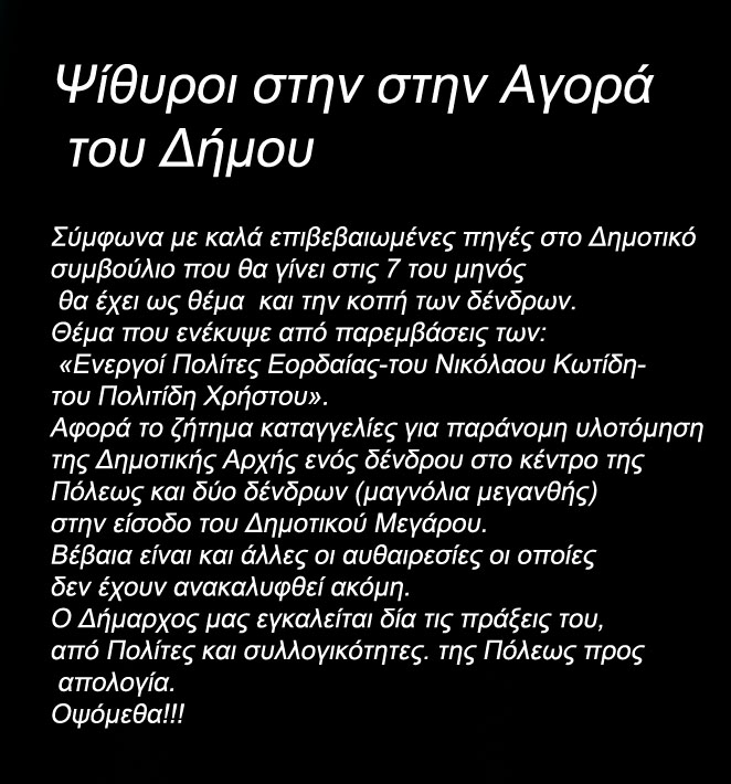 Απολογία του κ. Πλακεντά για "αυθαίρετη" υλοτόμηση δένδρων