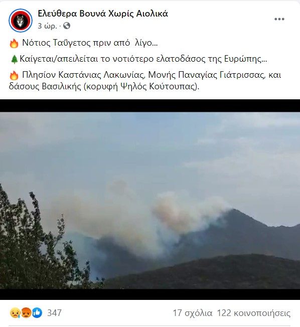 Νότιος Ταΰγετος πριν από λίγο... Καίγεται / απειλείται το νοτιότερο ελατοδάσος της Ευρώπης...